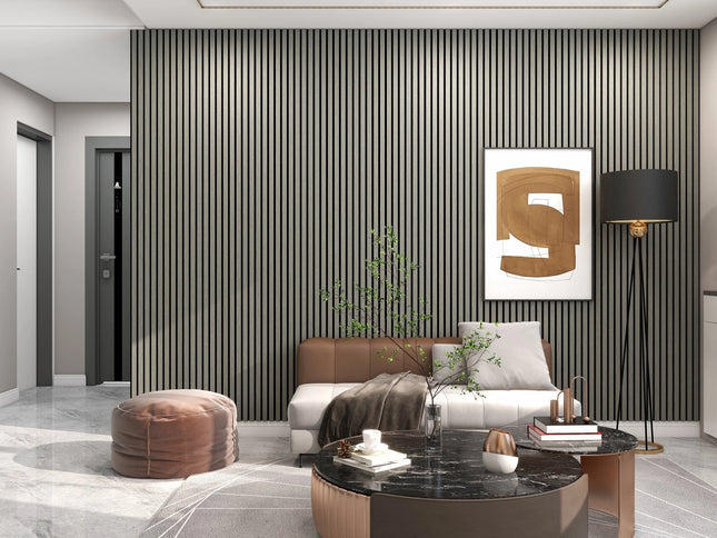 Akupanel Eiken Grijs 270 x 60 cm Lattenwand Akoestische wandpanelen