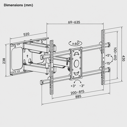 Muurbeugel - Universele TV Beugel - Draaibaar en kantelbaar - 43 t/m 95 inch - Tot 75kg - Zwart