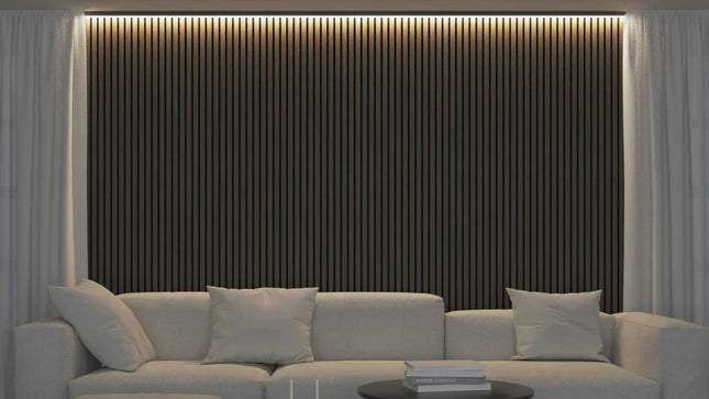 Akoestische panelen 260 x 60 x 1.4 cm - Eiken Dark Walnoot