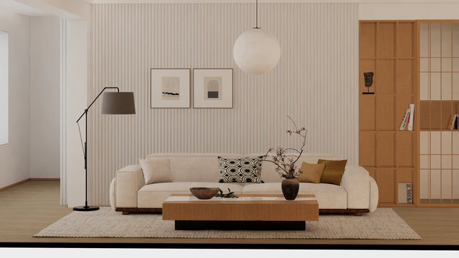 Akoestische Suede Space Panelen 280x60 cm - Snow Beige