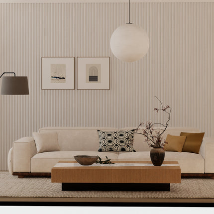 Akoestische Suede Space Panelen 280 x 60 x 2.4 cm - Snow Beige