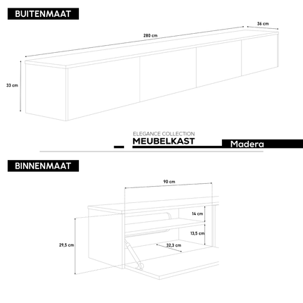 Madera TV-Meubel zwevend wit 280 cm