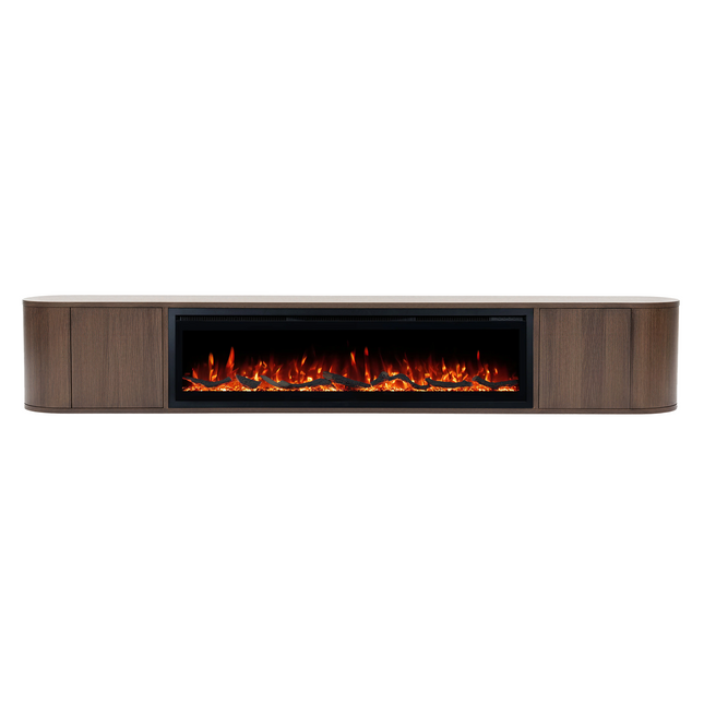 Nova haardmeubel curved zwevend walnut 240 cm
