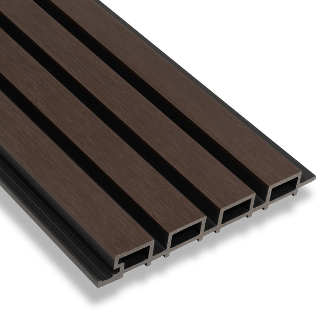 Composiet Gevelbekleding Dark Walnoot Lattenwand Wandpanelen 290 x 22 cm | Set van 4 stuks
