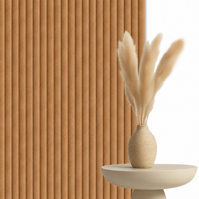 Akoestische Brushed Suede Solid Panelen 280 x 60 x 2.4 cm - Cognac