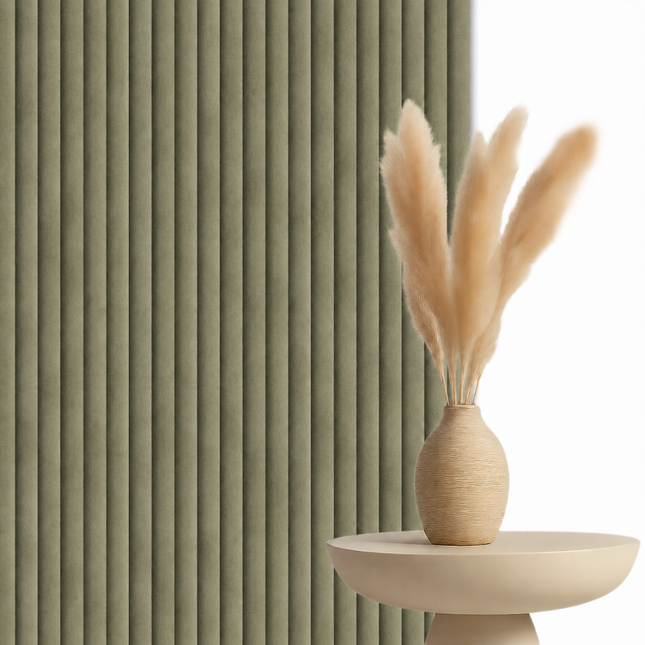 Akoestische Brushed Suede Solid Panelen 280 x 60 x 2.4 cm - Olijfgroen