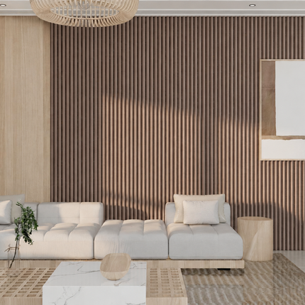 Akoestische Brushed Suede Space Panelen 280 x 60 x 2.1 cm - Mokka