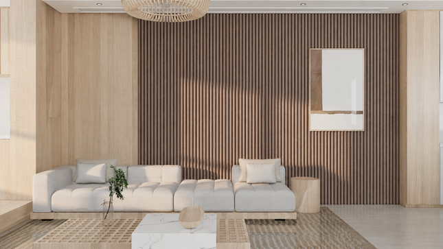Akoestische Brushed Suede Space Panelen 280 x 60 x 2.1 cm - Mokka