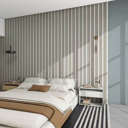 Akupanel Akoestische Wandpanelen Lattenwand Tripple Akupanelen 270 x 60 cm Beige on Beige