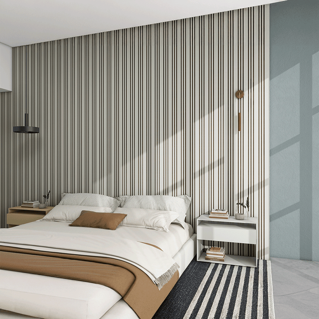 Akupanel Akoestische Wandpanelen Lattenwand Tripple Akupanelen 270 x 60 cm Beige on Beige